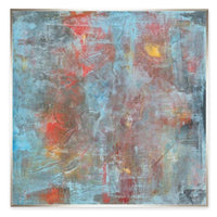 Abstract Refraction Giclee Painting by David Erickson, featuring textured brushstrokes in blue, red, and gray tones.