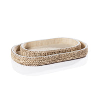 Reggio Loom Oval Raffia Tray with Leather Trim - Tray View | Bone & Brass