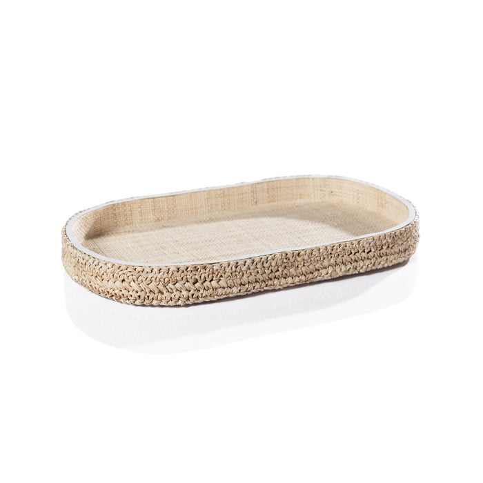 Reggio Loom Oval Raffia Tray with Leather Trim | Bone & Brass