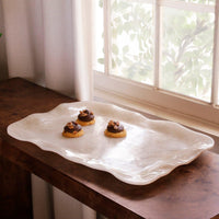 Resin Alabaster Extra Large Rectangular Tray White Swirl - Tray Side View | Bone & Brass