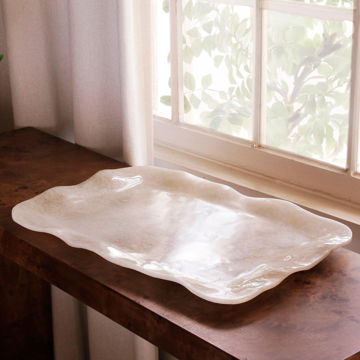 Resin Alabaster Extra Large Rectangular Tray White Swirl - Tray View | Bone & Brass