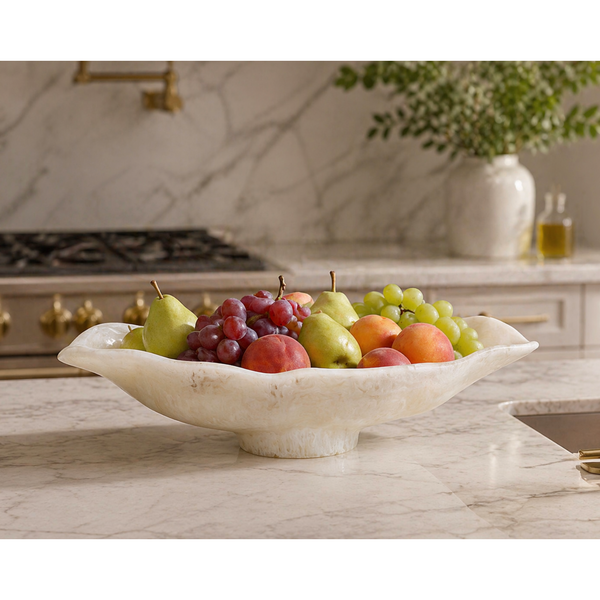 Resin Alabaster Medium Oval Bowl White Swirl - Bowl Detail | Bone & Brass