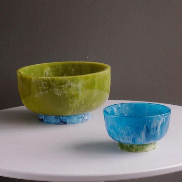 Resin Rio Large Lime Green Bowl w/ Turquoise Base - Bowl Detail | Bone & Brass
