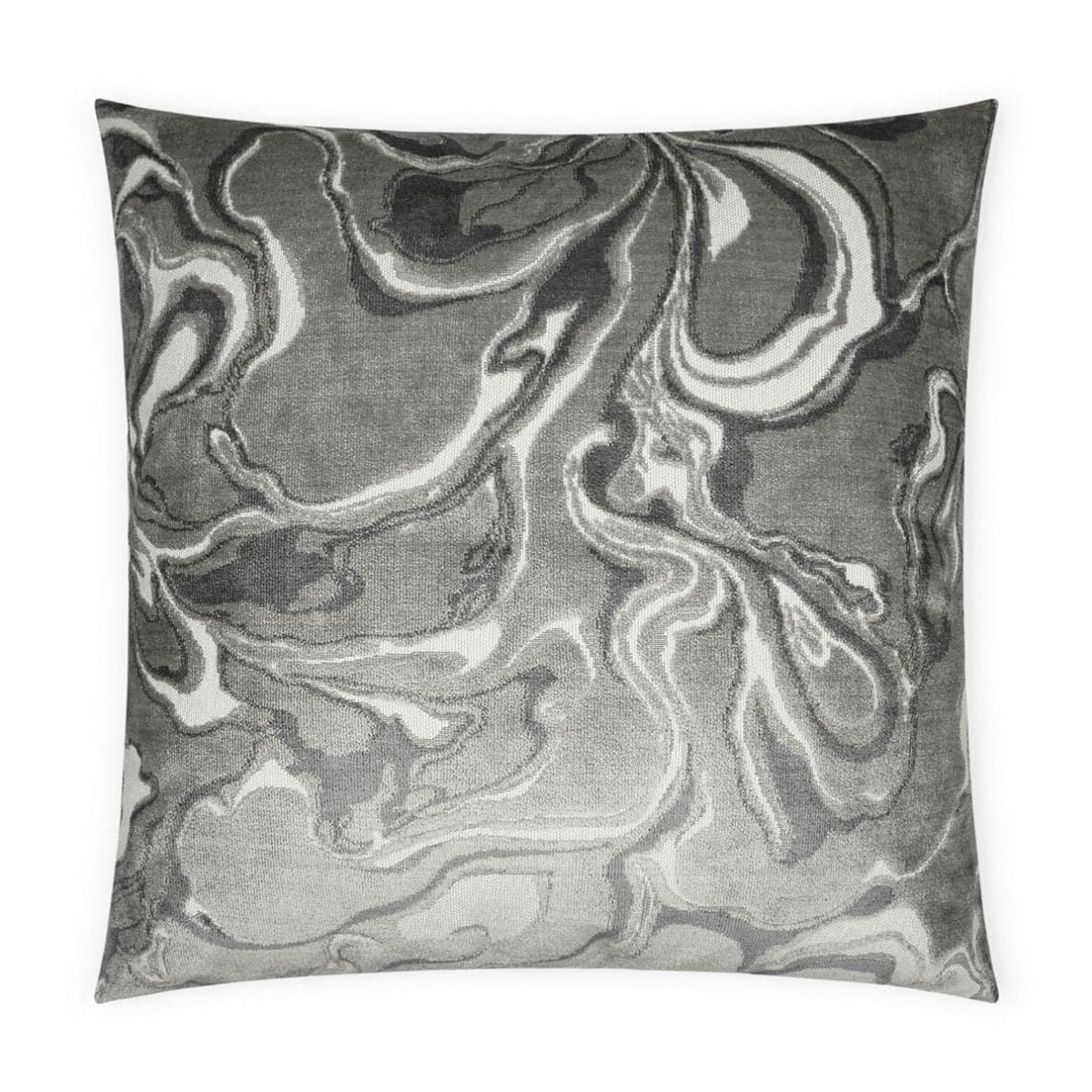 Rhapsody Grey Swirl Throw Pillow, 24"x24" polyester/rayon with a luxurious marbled design.