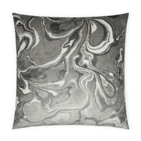 Rhapsody Grey Swirl Throw Pillow, 24"x24" polyester/rayon with a luxurious marbled design.