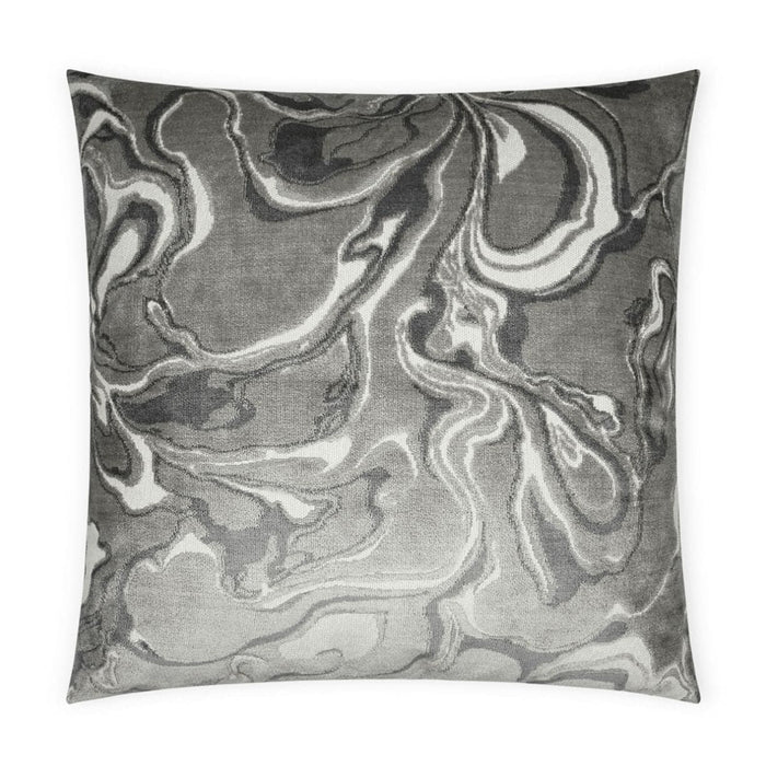 Rhapsody Grey Swirl Throw Pillow, 24"x24" polyester/rayon with a luxurious marbled design.