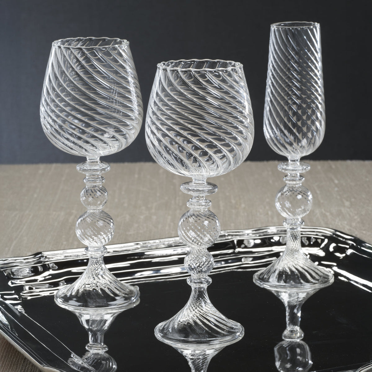 Rialto Twisted Optic Champagne Glasses, Set 4 - Glass Detail | Bone & Brass