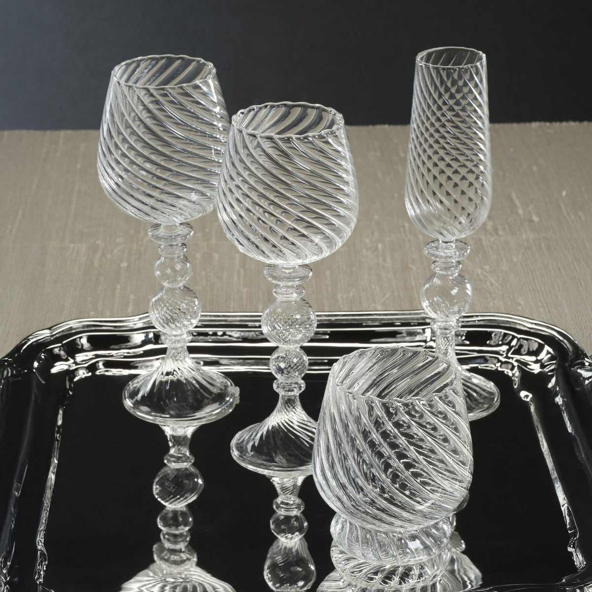 Rialto Twisted Optic Champagne Glasses, Set 4 - Glass View | Bone & Brass
