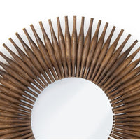 Round mirror framed with antique-inspired mini dark wood rolling pins, 48" diameter.