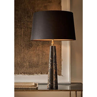 Roman Marble Table Lamp with a black Portoro marble base and a black linen shade.