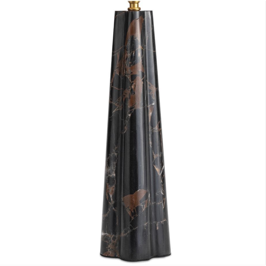 Roman Marble Table Lamp base, crafted from Portoro Black & Gold marble, with a natural brass finial.