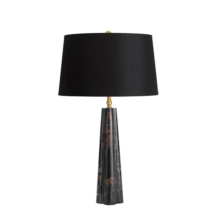 Roman Marble Table Lamp Black with Portoro Black & Gold marble base and black linen shade.