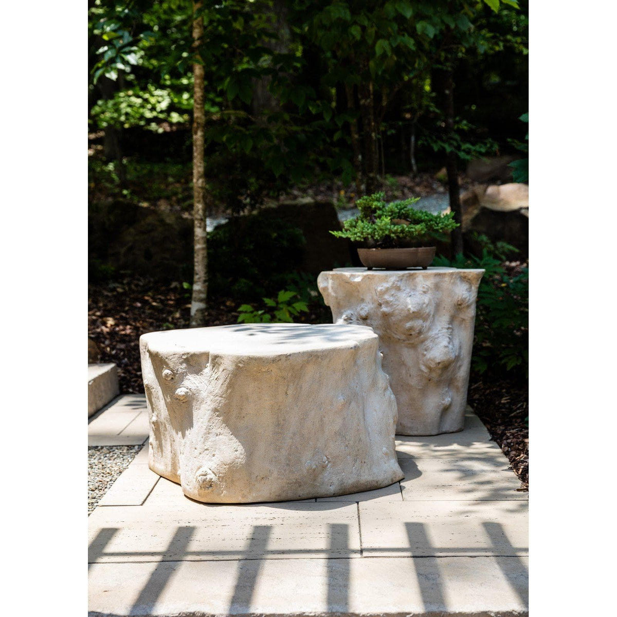 Roman Stone Log Coffee Table - Table Side View | Bone & Brass