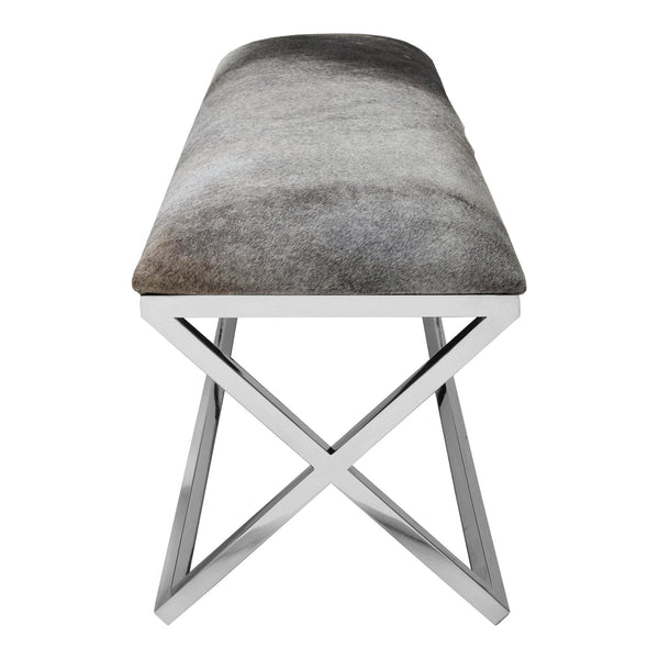 Rossi Grey Cowhide Upholstered Bench - Ottoman Side View | Bone & Brass