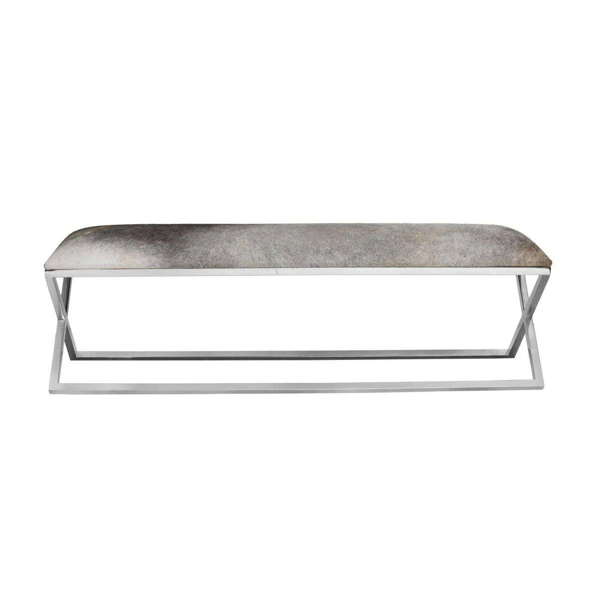 Rossi Grey Cowhide Upholstered Bench - Ottoman Detail | Bone & Brass