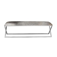 Rossi Grey Cowhide Upholstered Bench - Ottoman Detail | Bone & Brass