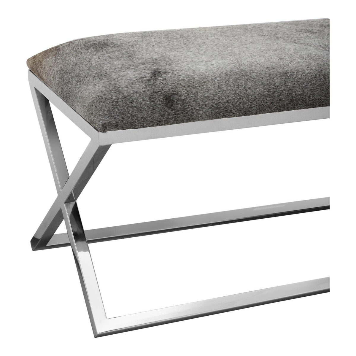 Rossi Grey Cowhide Upholstered Bench - Ottoman Top View | Bone & Brass