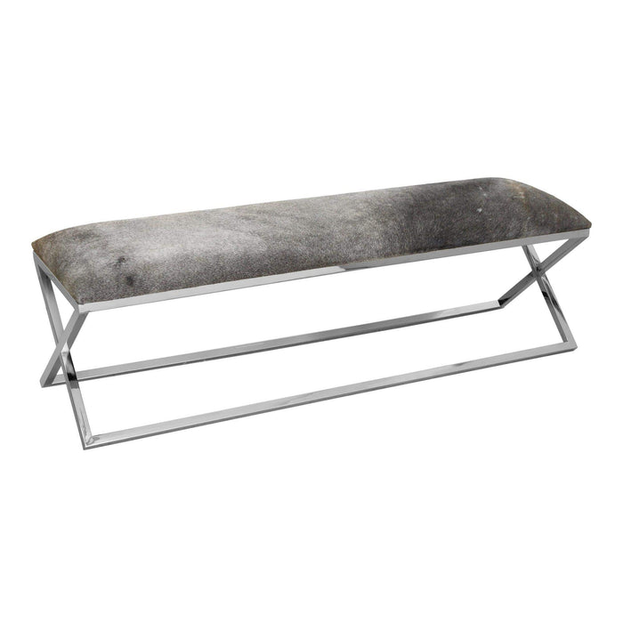Rossi Grey Cowhide Upholstered Bench | Bone & Brass