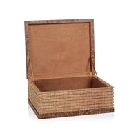 Rosso Burlwood & Raffia Decorative Box, Large - Box Interior View | Bone & Brass