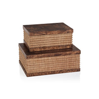 Rosso Burlwood & Raffia Decorative Box, Large - Box View | Bone & Brass
