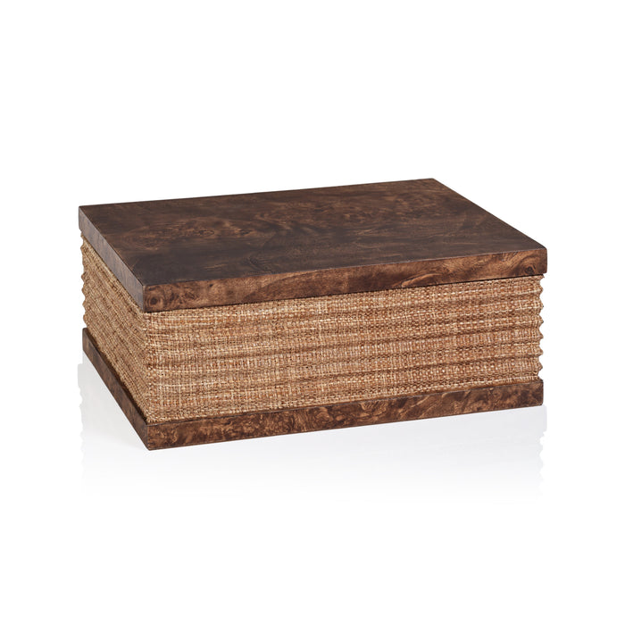 Rosso Burlwood & Raffia Decorative Box, Large | Bone & Brass
