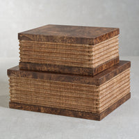 Rosso Burlwood & Raffia Decorative Box, Small - Box Top View | Bone & Brass