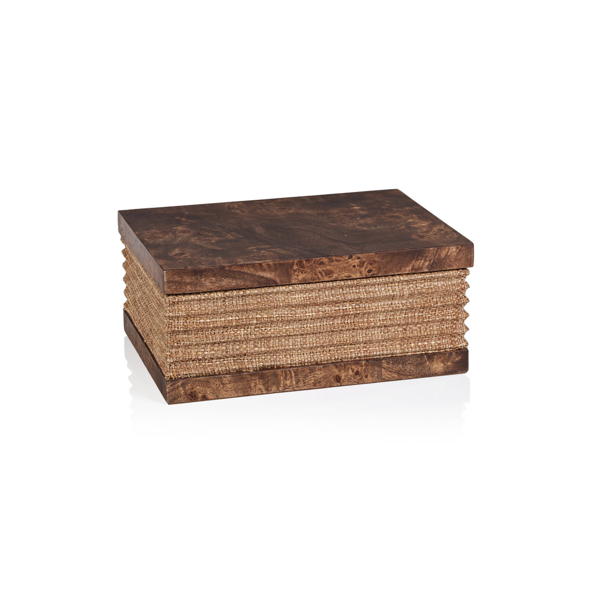 Rosso Burlwood & Raffia Decorative Box, Small | Bone & Brass