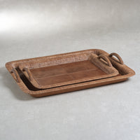 Rosso Leather & Raffia Serving Tray, Large - Tray Top View | Bone & Brass