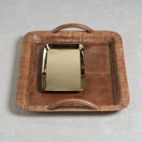 Rosso Leather & Raffia Serving Tray, Large - Tray View | Bone & Brass