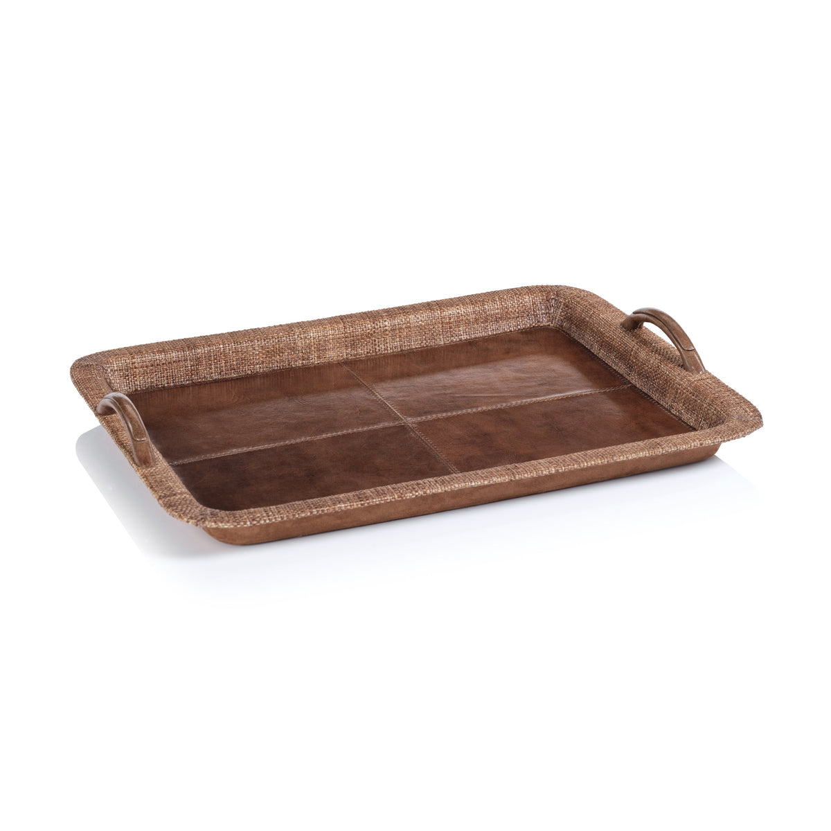 Rosso Leather & Raffia Serving Tray, Large | Bone & Brass