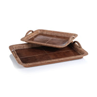 Rosso Leather & Raffia Serving Tray, Small - Tray Top View | Bone & Brass