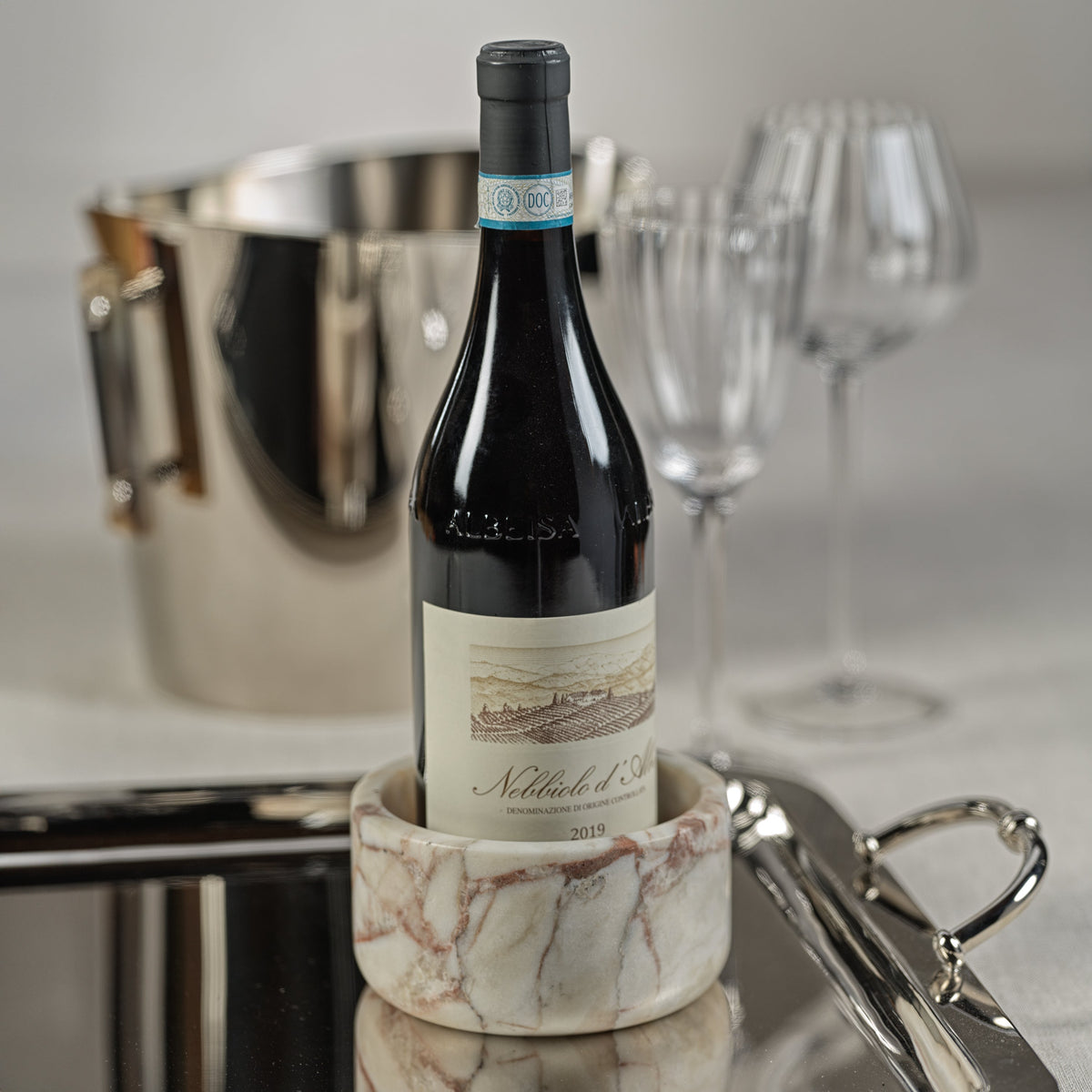 Rosso Verona Marble Wine Coaster - Coaster Side View | Bone & Brass