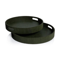 Round Fluted Green Leather Tray - Tray Top View | Bone & Brass