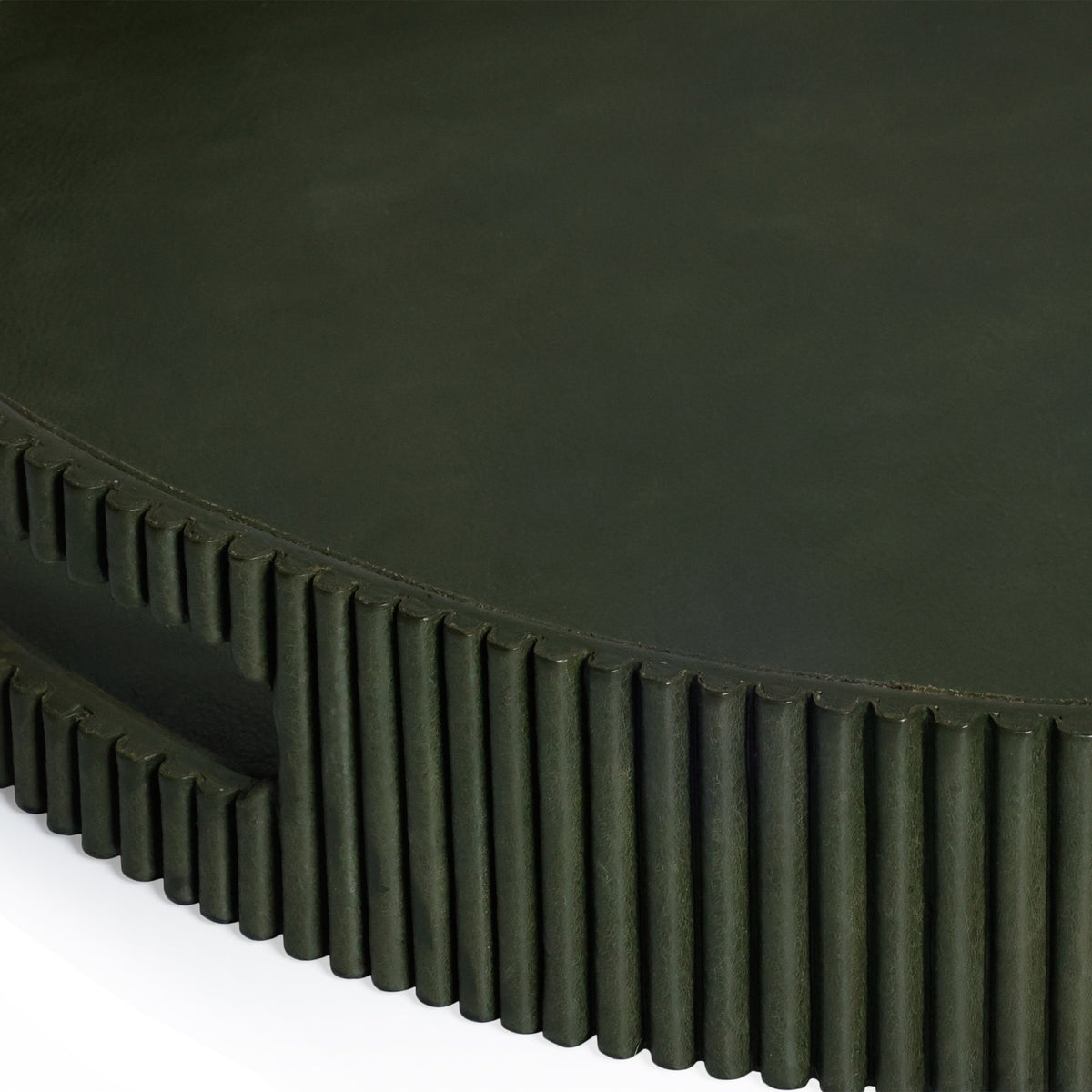 Round Fluted Green Leather Tray - Tray Side View | Bone & Brass