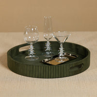 Round Fluted Green Leather Tray - Tray View | Bone & Brass
