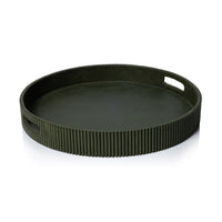 Round Fluted Green Leather Tray | Bone & Brass