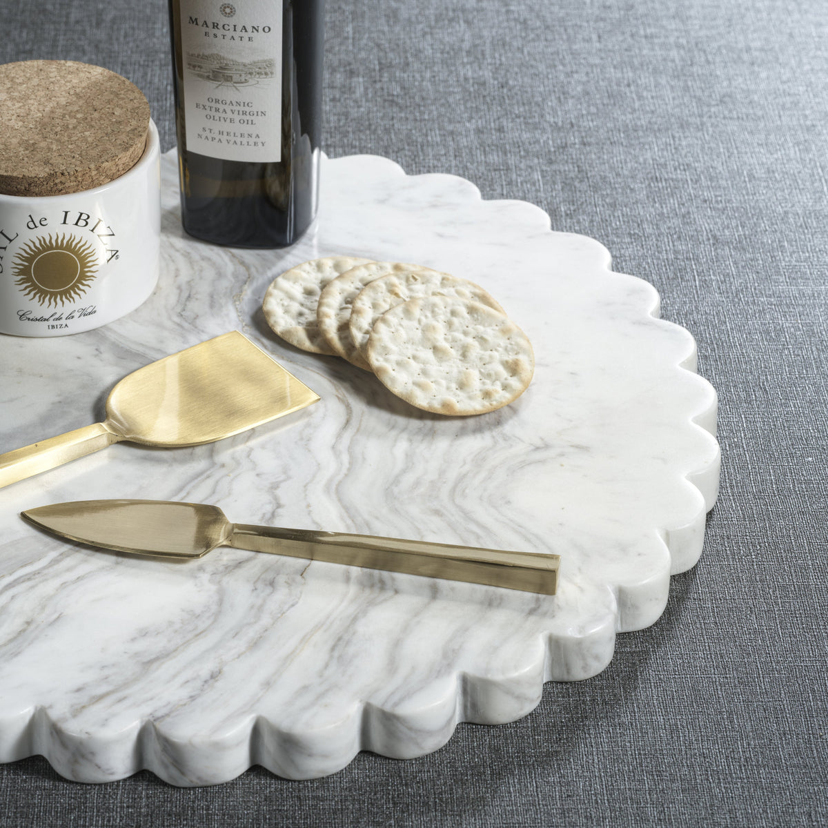 Round Scalloped Marble Serving Board - Board Top View | Bone & Brass