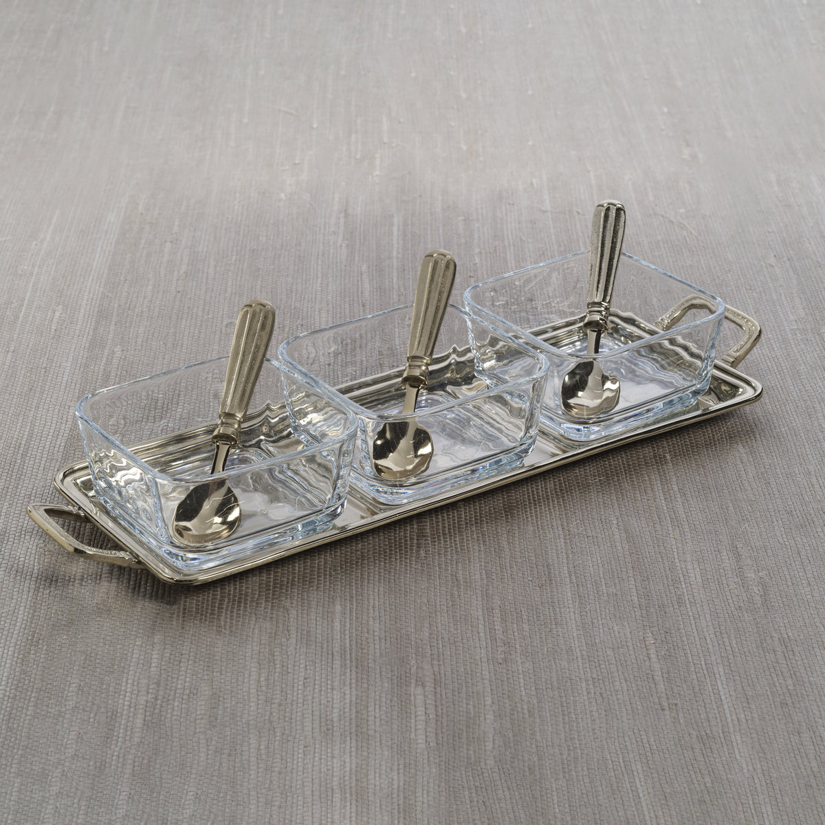 Roussillon Brass Condiment Set Spoons - Dish View | Bone & Brass