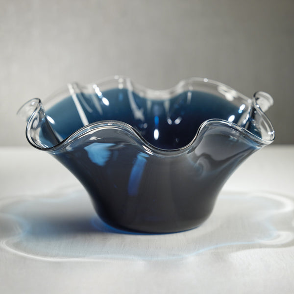 Royal Blue Tall Wave Glass Decorative Bowl - Bowl Detail | Bone & Brass