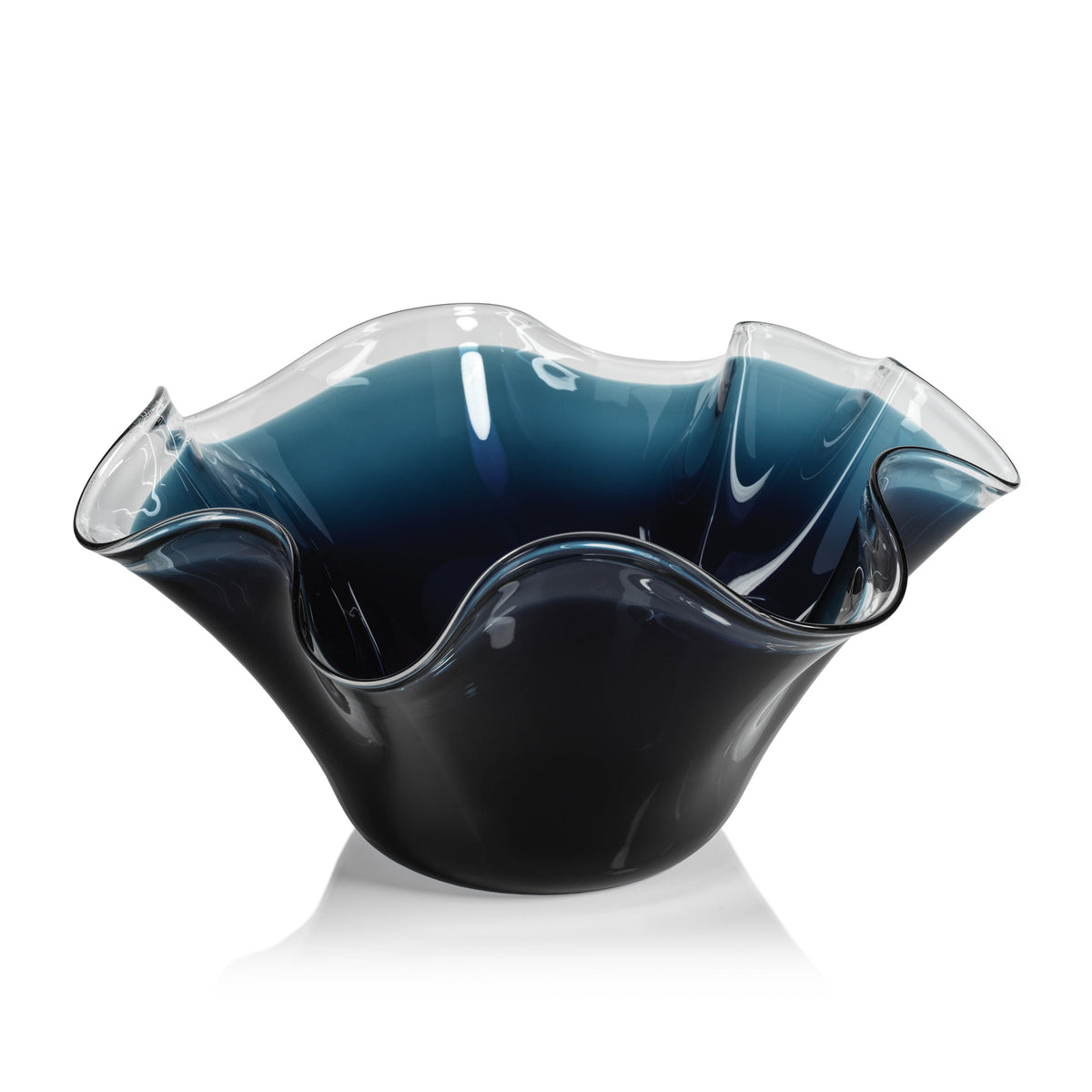 Royal Blue Tall Wave Glass Decorative Bowl | Bone & Brass