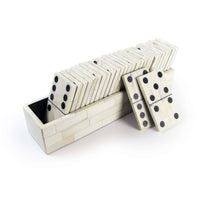 Royal Dominos Set with white bone pieces and an inlaid bone mosaic case.