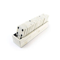 Royal Dominos Set with white bone pieces and a bone tile mosaic case.