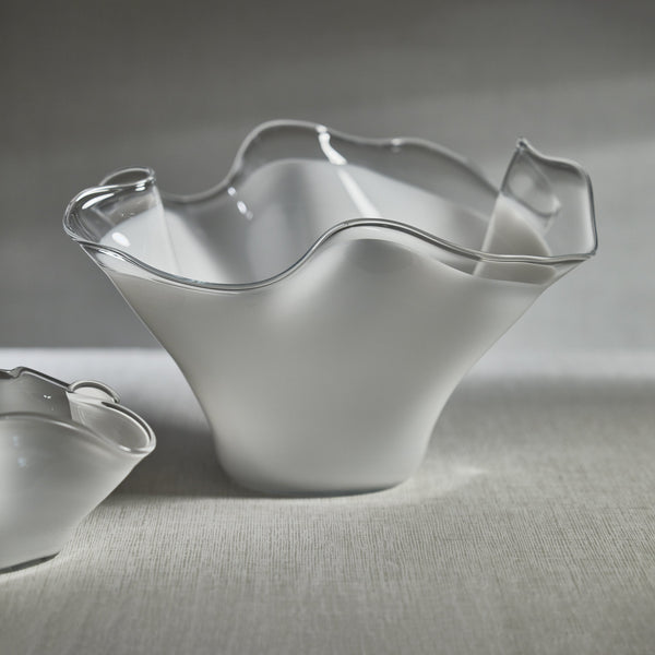 Royal White Tall Wave Glass Decorative Bowl - Bowl Detail | Bone & Brass