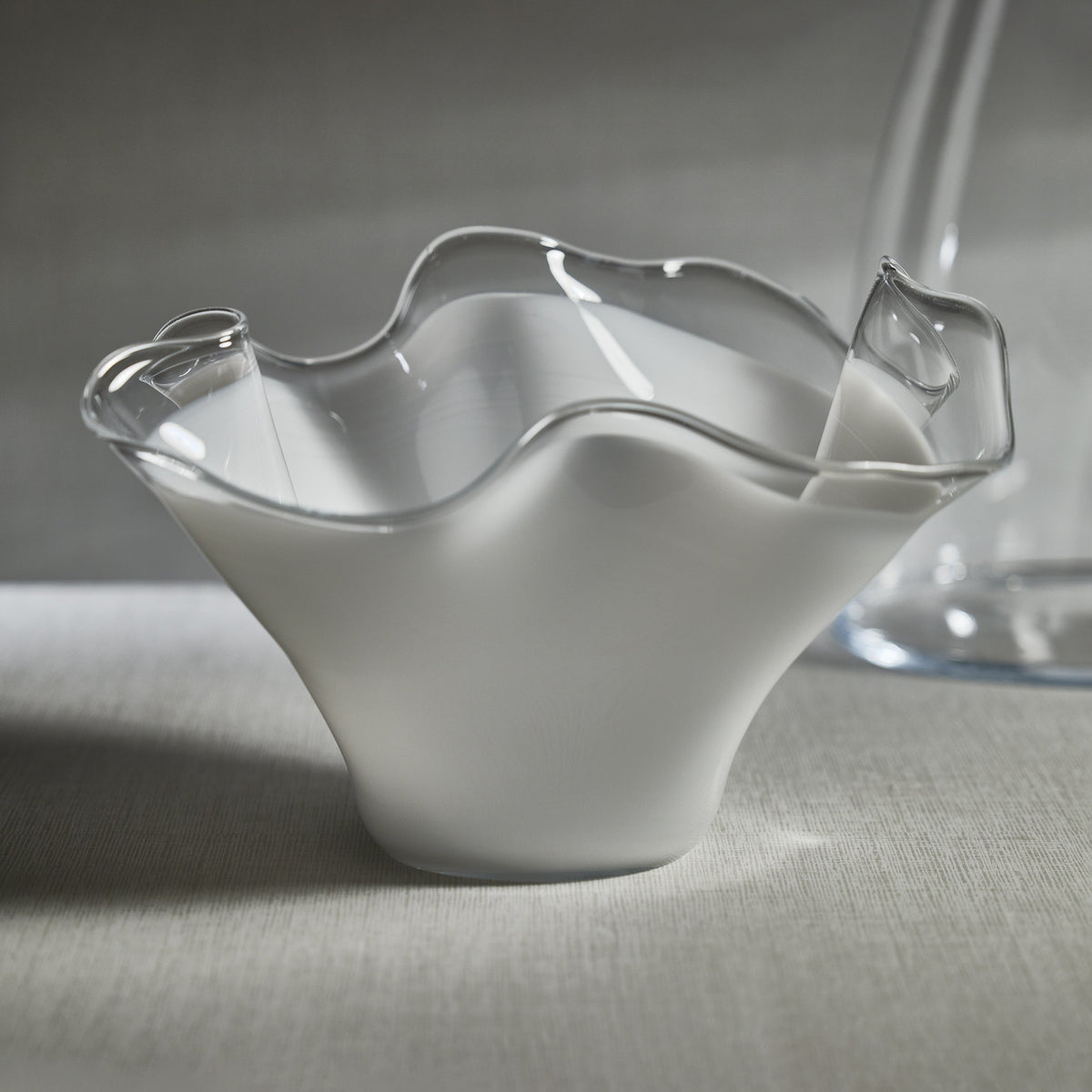 Royal White Tall Wave Glass Decorative Bowl - Bowl Top View | Bone & Brass