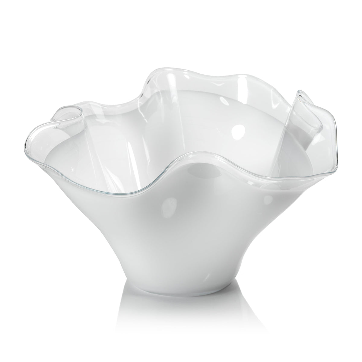 Royal White Tall Wave Glass Decorative Bowl | Bone & Brass