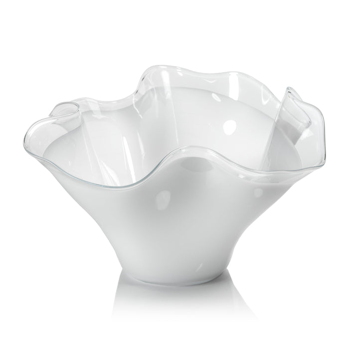 Royal White Tall Wave Glass Decorative Bowl | Bone & Brass