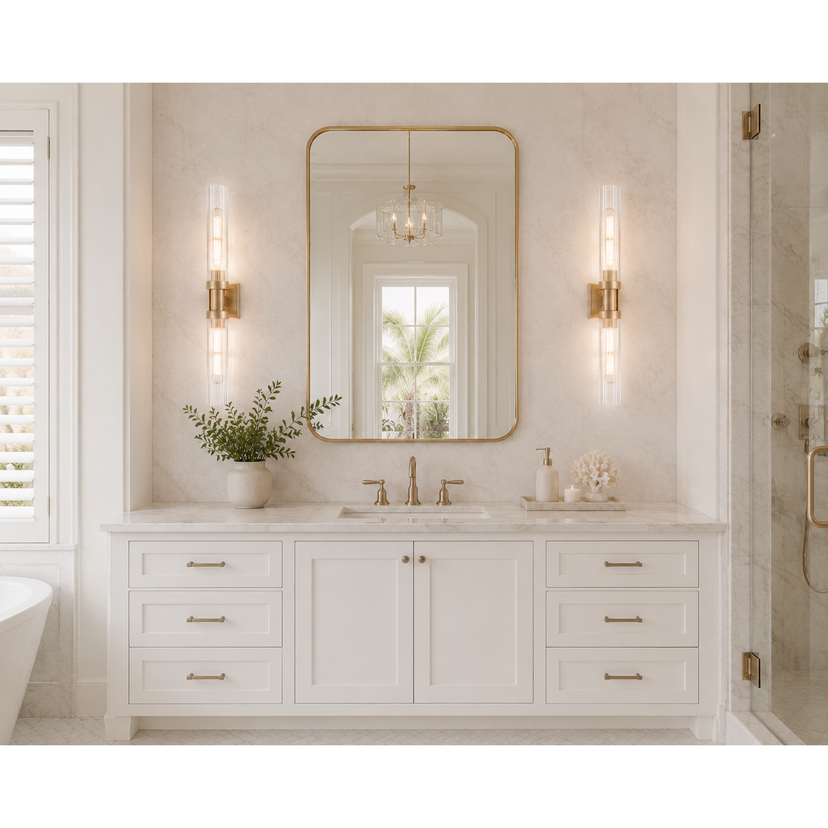Rubbed Brass Fluted Glass Wall Sconce