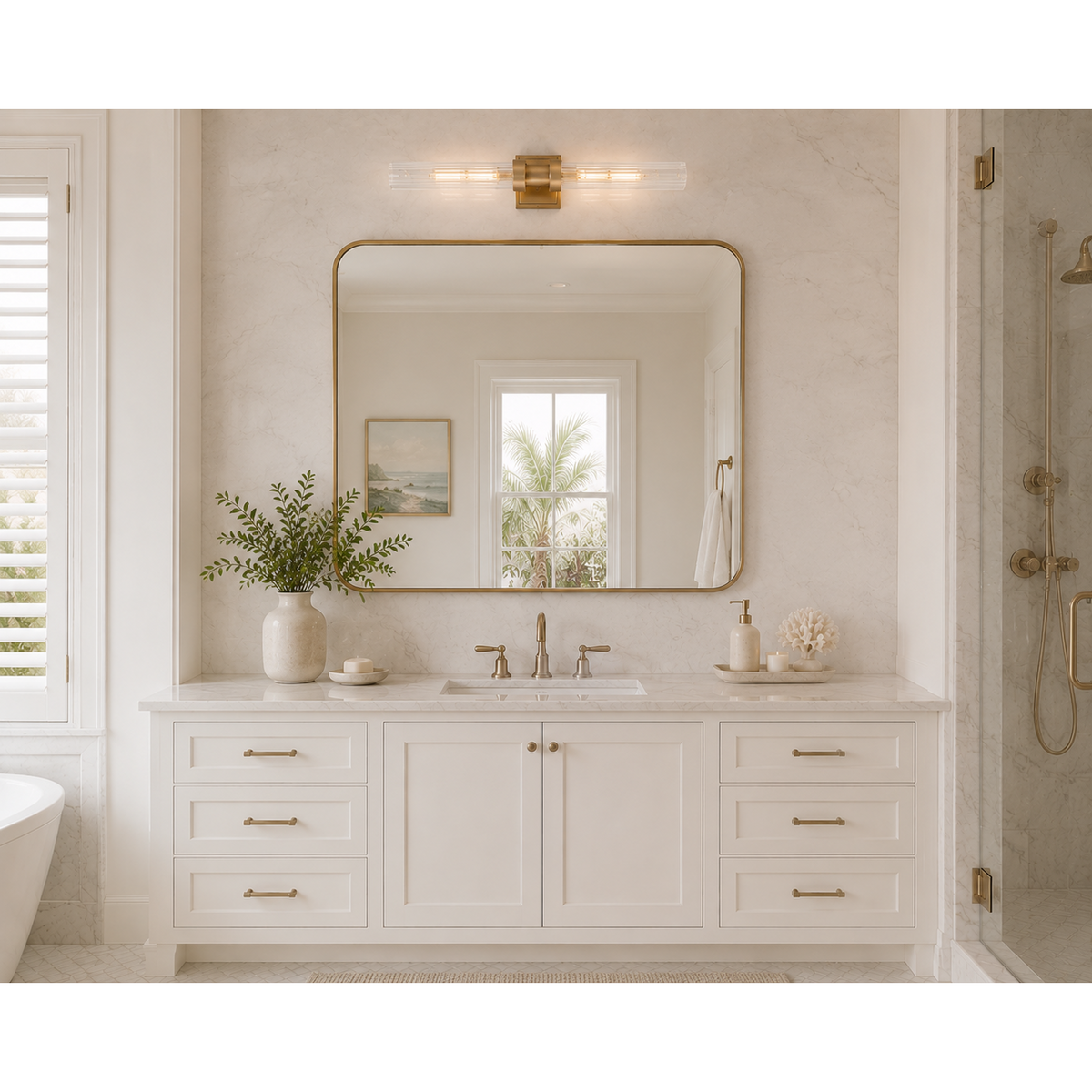 Rubbed Brass Fluted Glass Wall Sconce