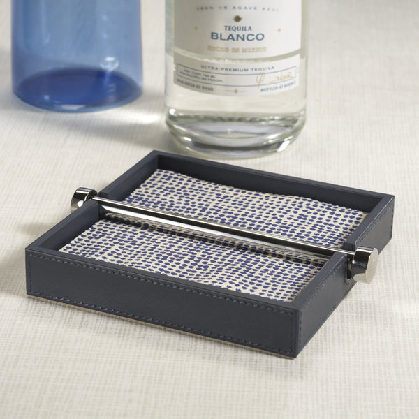 Ruvo Blue Leather Cocktail Napkin Holder - Holder Detail | Bone & Brass