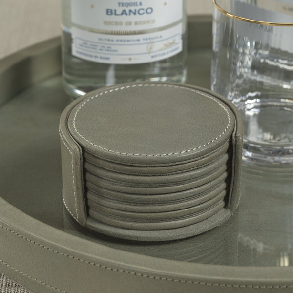 Ruvo Sage Leather Coaster Set - Coaster Detail | Bone & Brass